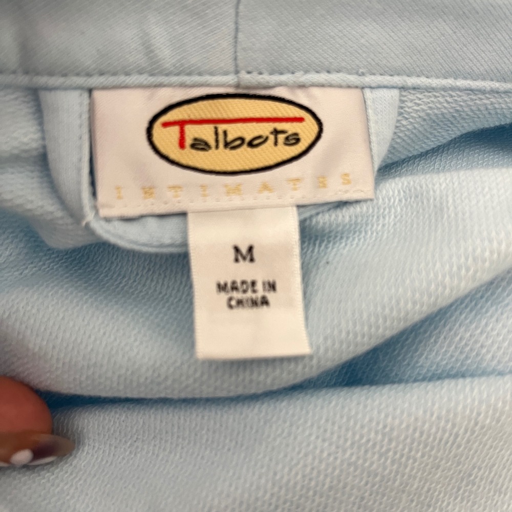 Talbots Robe Women Medium Light Blue Cotton French Terry Blanket Stitch Long NWT - Picture 5 of 7